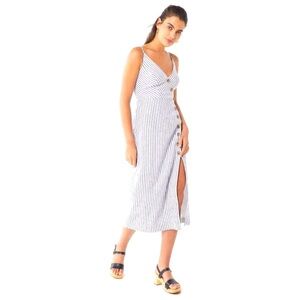 Urban Outfitters Button-Down Linen Dress in Striped Blue, size S